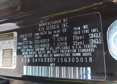 2025 Kia Sportage Ex z USA, uszkodzony, nr VIN 5XYK33DF1SG305018